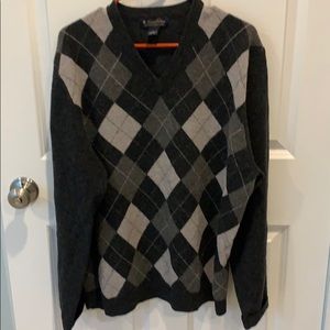 Brooks Brothers Grey Argyle V-Neck Sweater